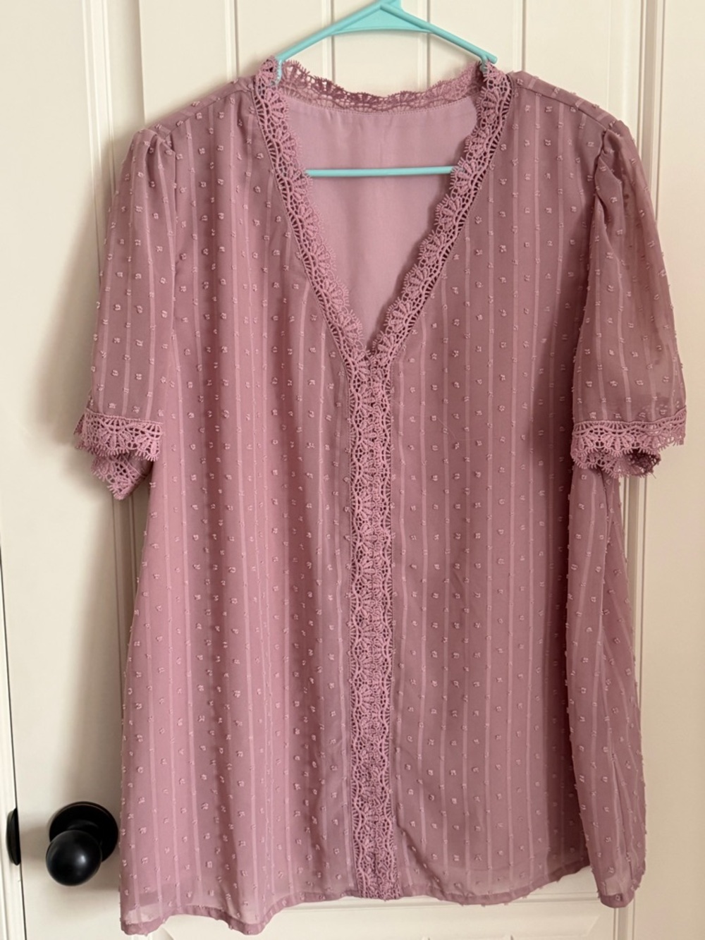 Lace-Trim Womens Blouse in Dusty Rose